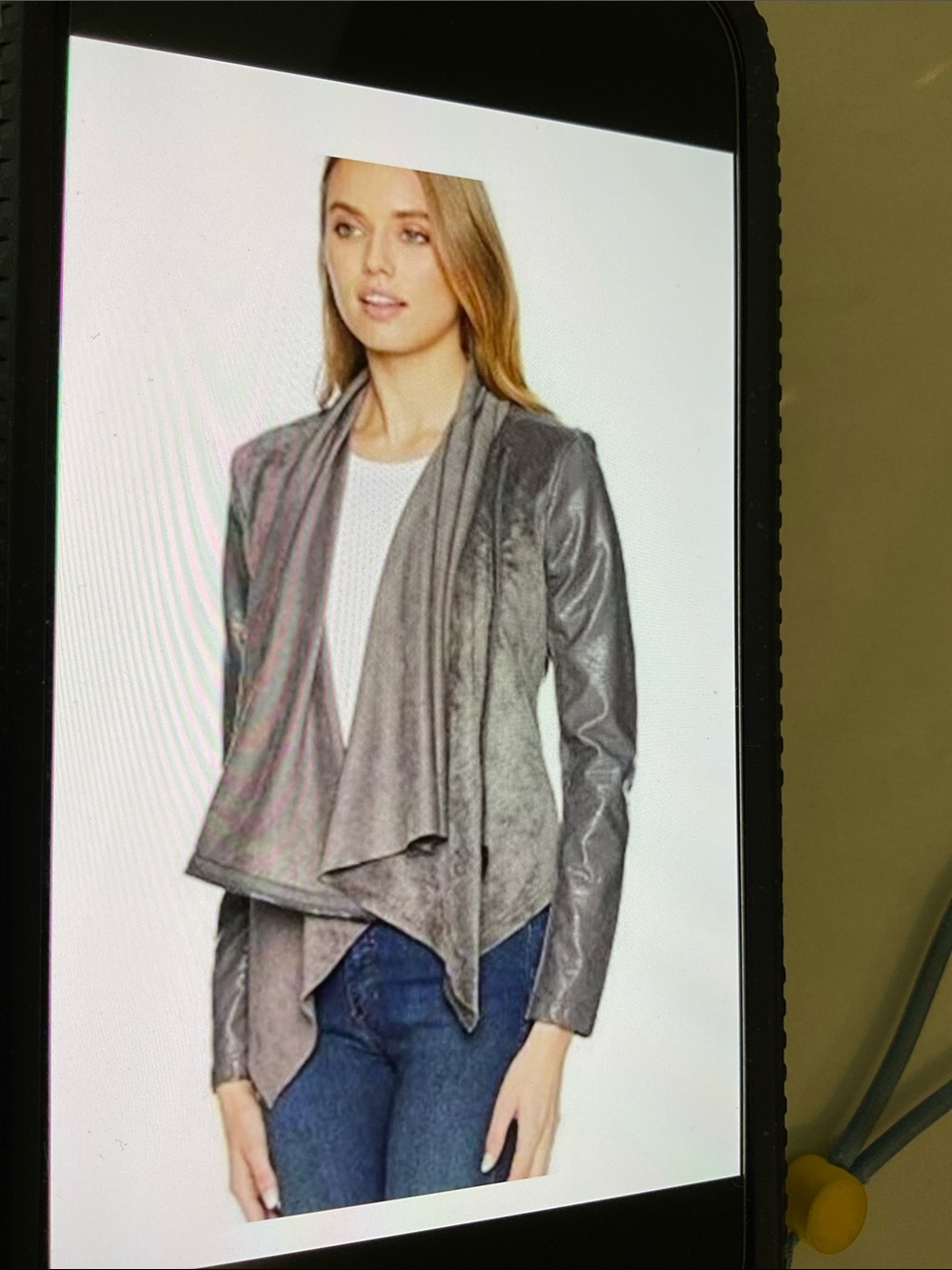 Anthropologie  Blank NYC Grey Vegan Suede & Vegan Leather Drape Jacket